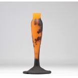 Muller Freres Luneville lamp base with landscape decoration on an orange background