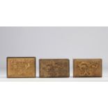 Lot of boxes (6) in Fuzhou lacquer with relief decoration of golden dragons
