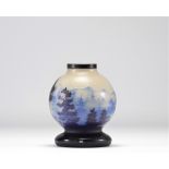 Muller Freres Luneville lamp base decorated with a mountainous landscape