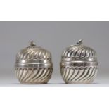 Pair of covered boxes in solid silver, Louis XV style