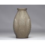 Art Deco mauve gray satin vase with stylized plant motifs signed Stella
