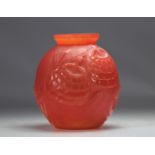 Pierre d'AVESN (1901-1990) Red Art Deco vase with stylized flower motif