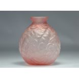Satin pink Art Deco vase with garland decoration signed Sars France