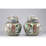 China - Pair of vases, flower decoration, signed Ming period around 1900