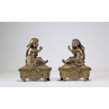 Pair of gilt bronze andirons surmounted by children - Louis XVI