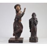 Lots (2) carved wooden religious statues, polychrome Christ carrying his cross (16th century?)