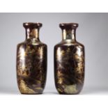 Large worst of Fuzhou lacquer vases decorated with animated landscapes and inscriptions