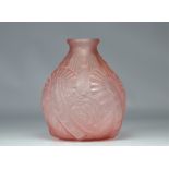 Art Deco satin pink ball vase with geometric patterns