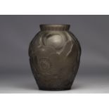 Pierre D'AVESN (Pierre GIRE dit, 1901-1991) Art Deco gray mauve vase with stylized flower motifs