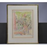 Marie HOWET (1897-1984) etching "city view"