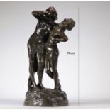 Jef LAMBEAUX (1852-1908) Rare large bronze statue "young women intertwined"