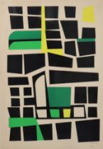 Jo DELAHAUT (1911-1992) green, yellow and black "Untitled" silkscreen print, 1956