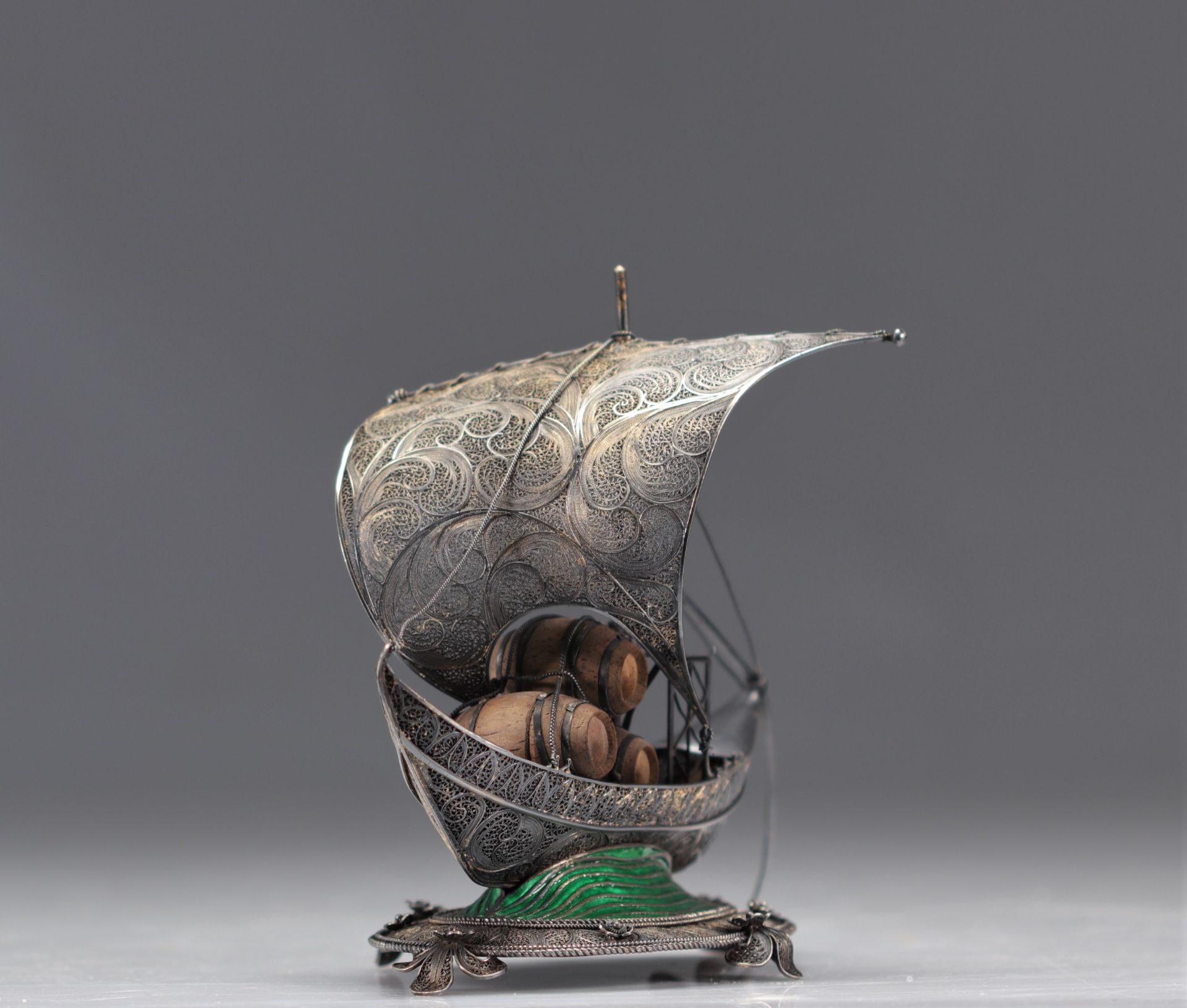 Sculpture in silver filigree and enamel "the boat" and hallmarked - Image 3 of 3