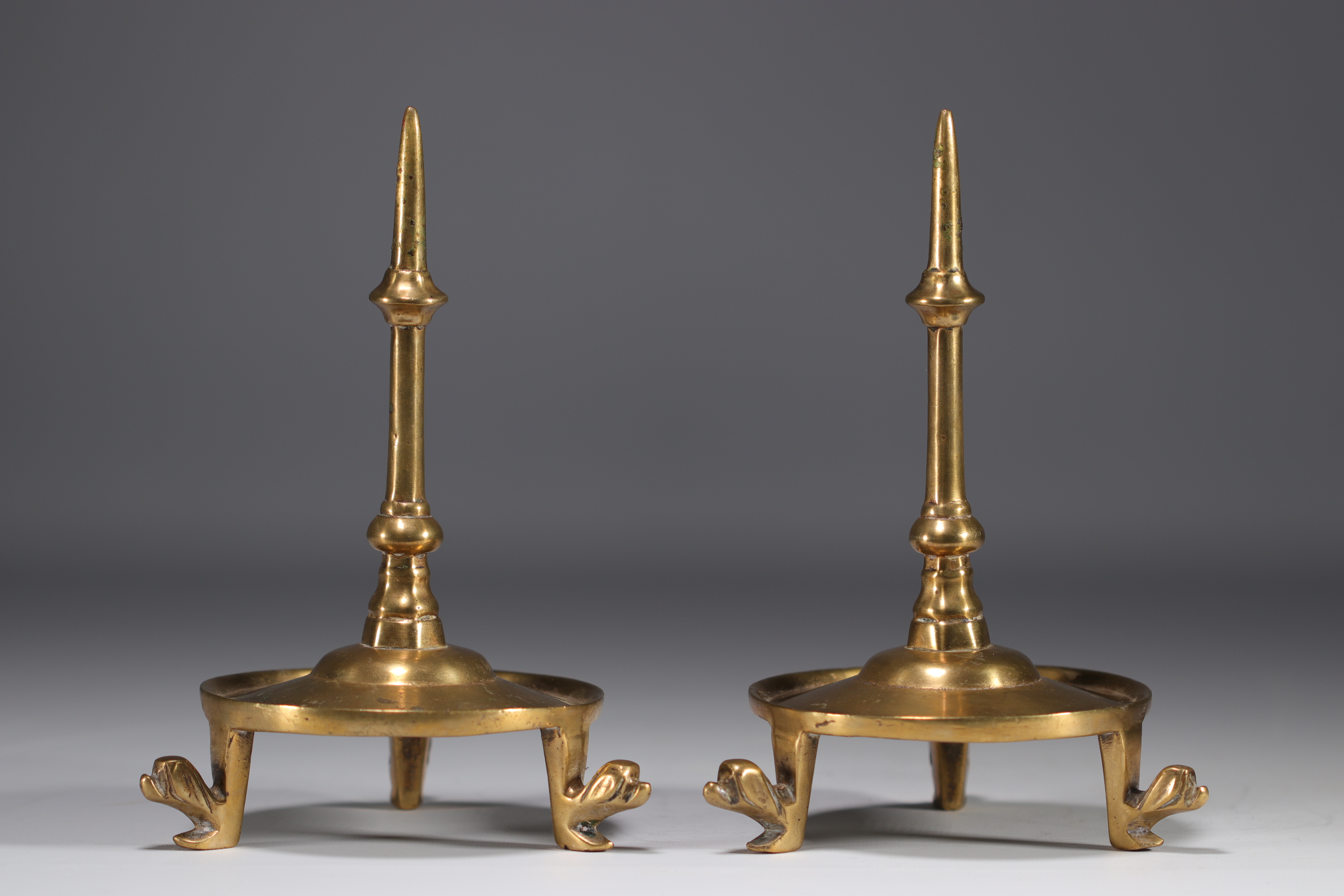(2) Candleholders with a central bronze spike - haut epoque models