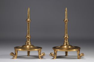 (2) Candleholders with a central bronze spike - haut epoque models