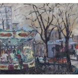 GAYET oil on canvas "merry-go-round in town"