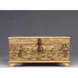 Imposing Indian bone box engraved with scenes of characters