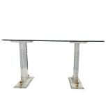 Two-column acrylic desk stand with solid curved top