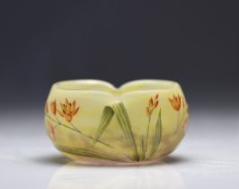 Daum Nancy bowl decorated with orange enamelled flowers