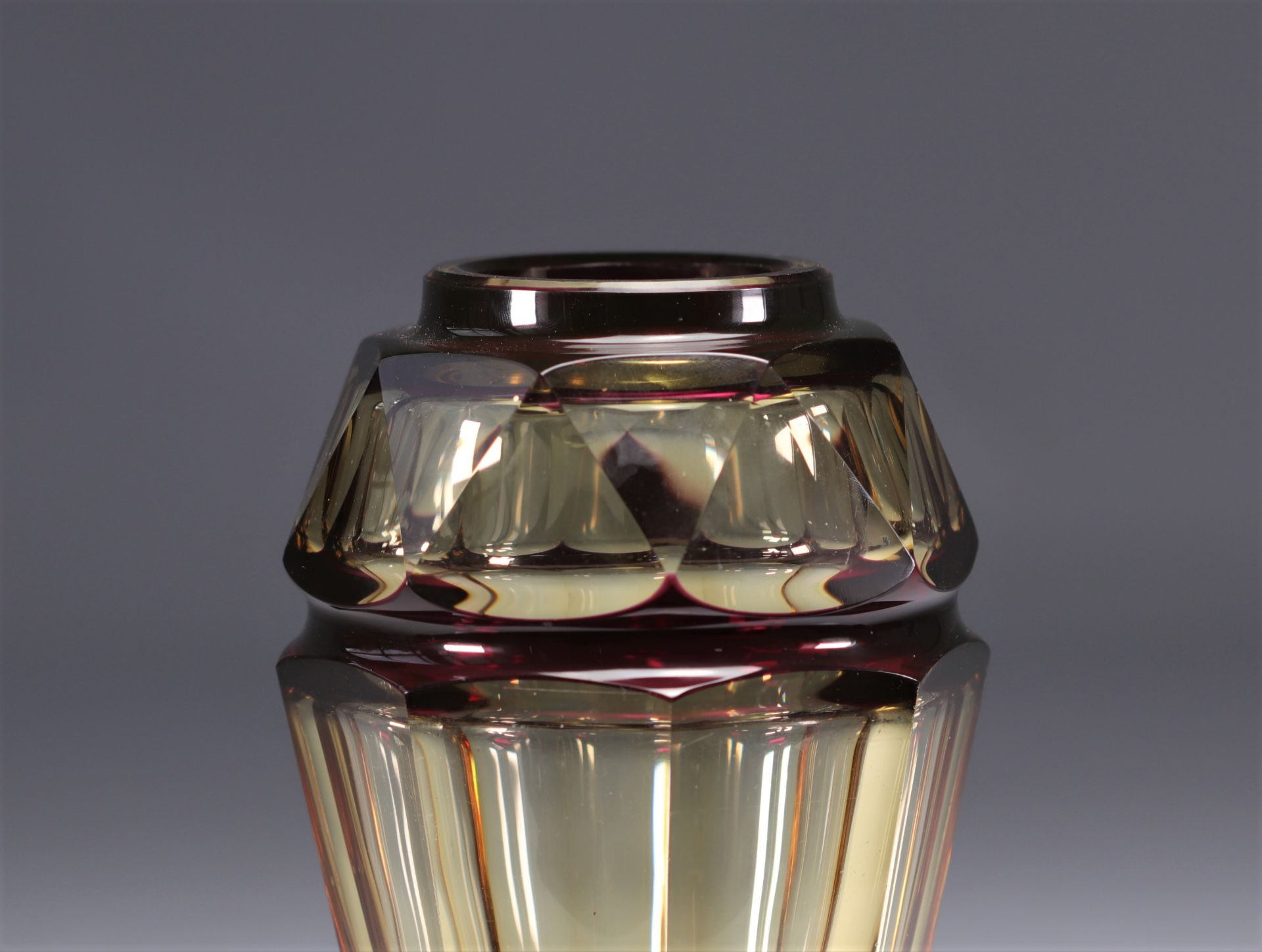 Val Saint Lambert topaz crystal vase with red Art Deco lining - Bild 4 aus 6