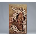 Allegory of Charity " Magnificent high relief in polychrome carved wood enhanced with gold.