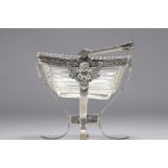 Bowl in sterling silver and crystal, feet adorned with angels, English hallmarks