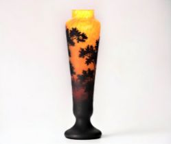 Daum Nancy very large acid-etched vase with landscape decoration