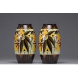 (2) Keramis pair of Art-Deco vases with yellow and green floral decoration