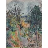 Marie HOWET (1897-1984) Drawing-Watercolour "garden view"