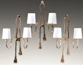 (3) Valenti three large brass wall lights forming cords from the 1960s/1970s