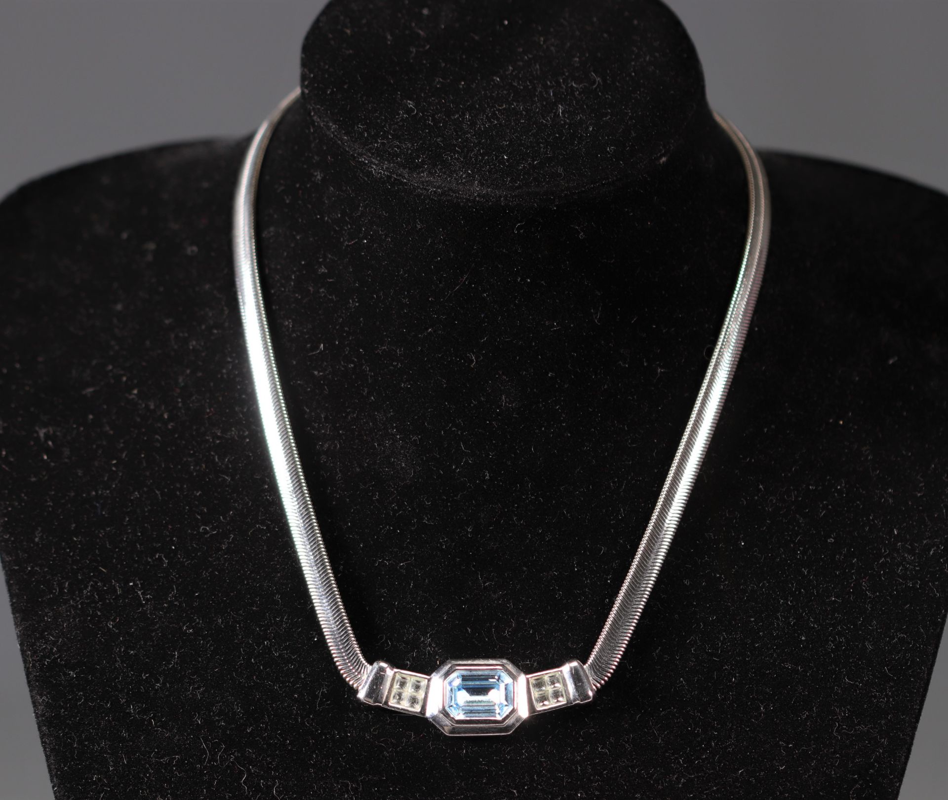 Christian DIOR Fancy choker necklace with silver link and aquamarine pendant - Image 2 of 2