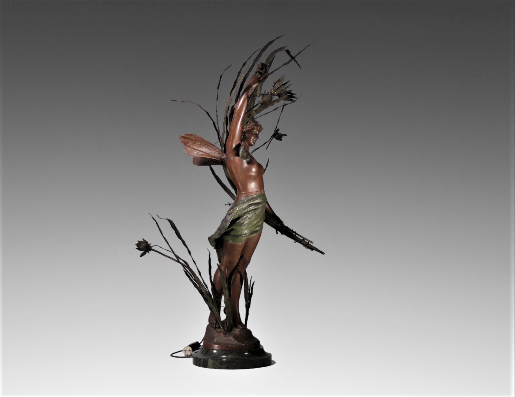 Large lamp "young woman with reeds and dragonflies" Art Nouveau - Image 2 of 4