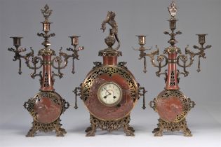 Set of 3 japanese bronze perfume burner pendulum candlesticks during Napoleon III