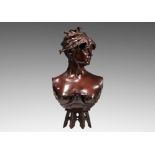 Renzo COLOMBO (1856-1885) Bronze bust of young woman with stone inlay