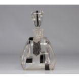 Art Deco crystal decanter with "Karel Palda" sandblasted and enameled geometric decoration