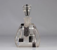 Art Deco crystal decanter with "Karel Palda" sandblasted and enameled geometric decoration