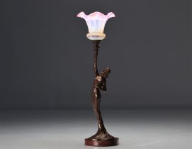 Francis RENAUD (1887-1973) Table lamp of a young woman in bronze, 1900