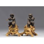 Pair of bronze sculptures with two patinas "les faunes musiciens" in the Louis XV style monogrammed