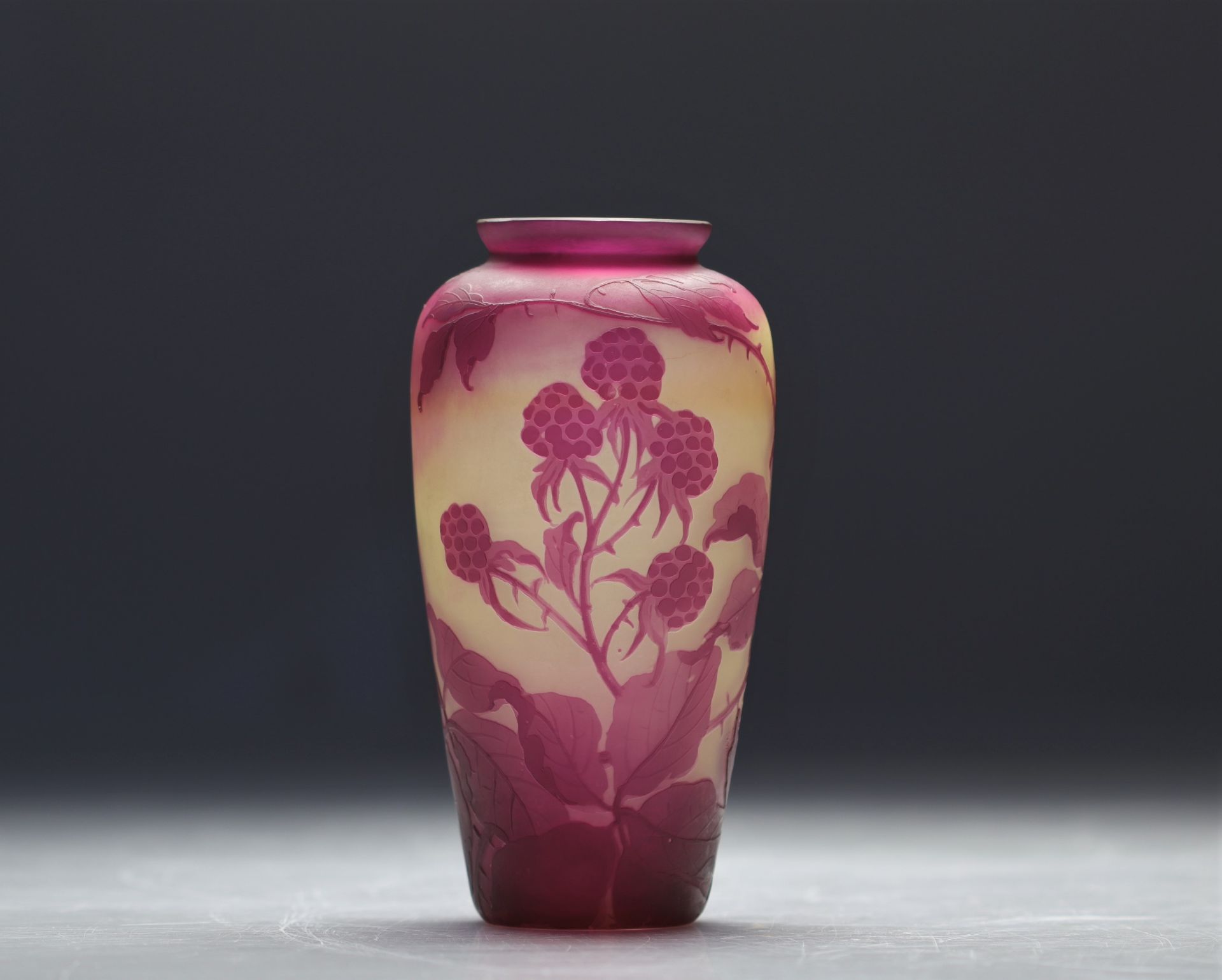 Val Saint Lambert multi-layered vase with mulberry tree design on a mauve background - Bild 3 aus 4