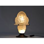 Art Deco lamp in stylised floral glass with 2 "foot and globe" lights Noverdy