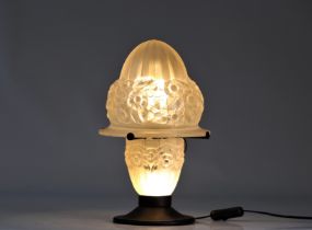 Art Deco lamp in stylised floral glass with 2 "foot and globe" lights Noverdy