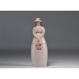 Faience bottle figurine "Dame a la corbeille de cerises" by ROBJ depicting a lady with a cherry bask