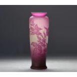 Charles Vessiere Ecole de Nancy multi-layer vase decorated with flowers on a mauve background