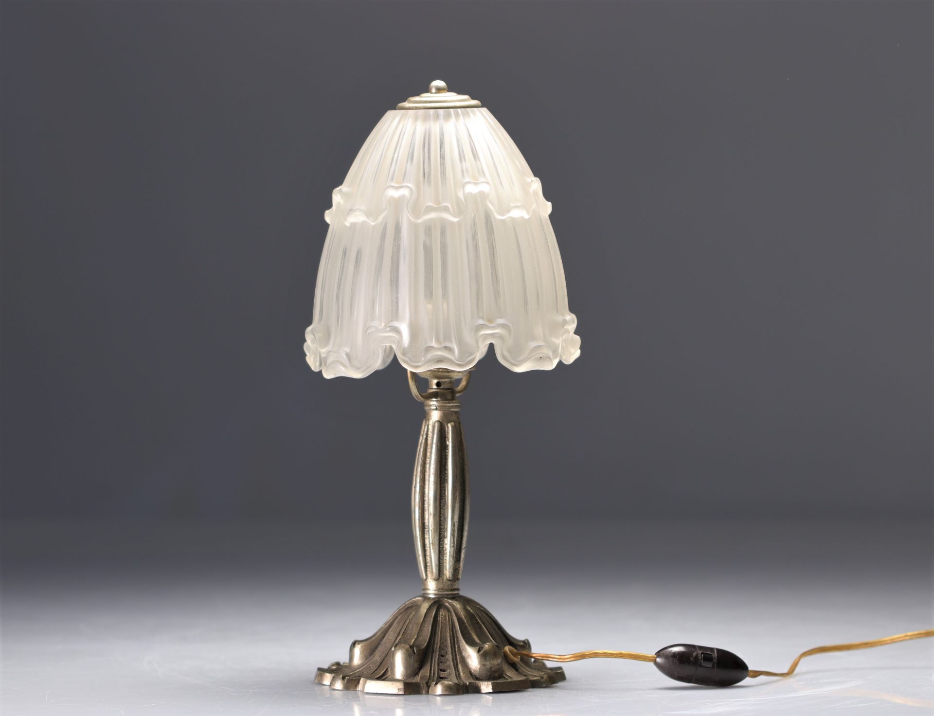 Bronze foot lamp with moulded glass cap - Art Deco