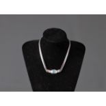 Christian DIOR Fancy choker necklace with silver link and aquamarine pendant