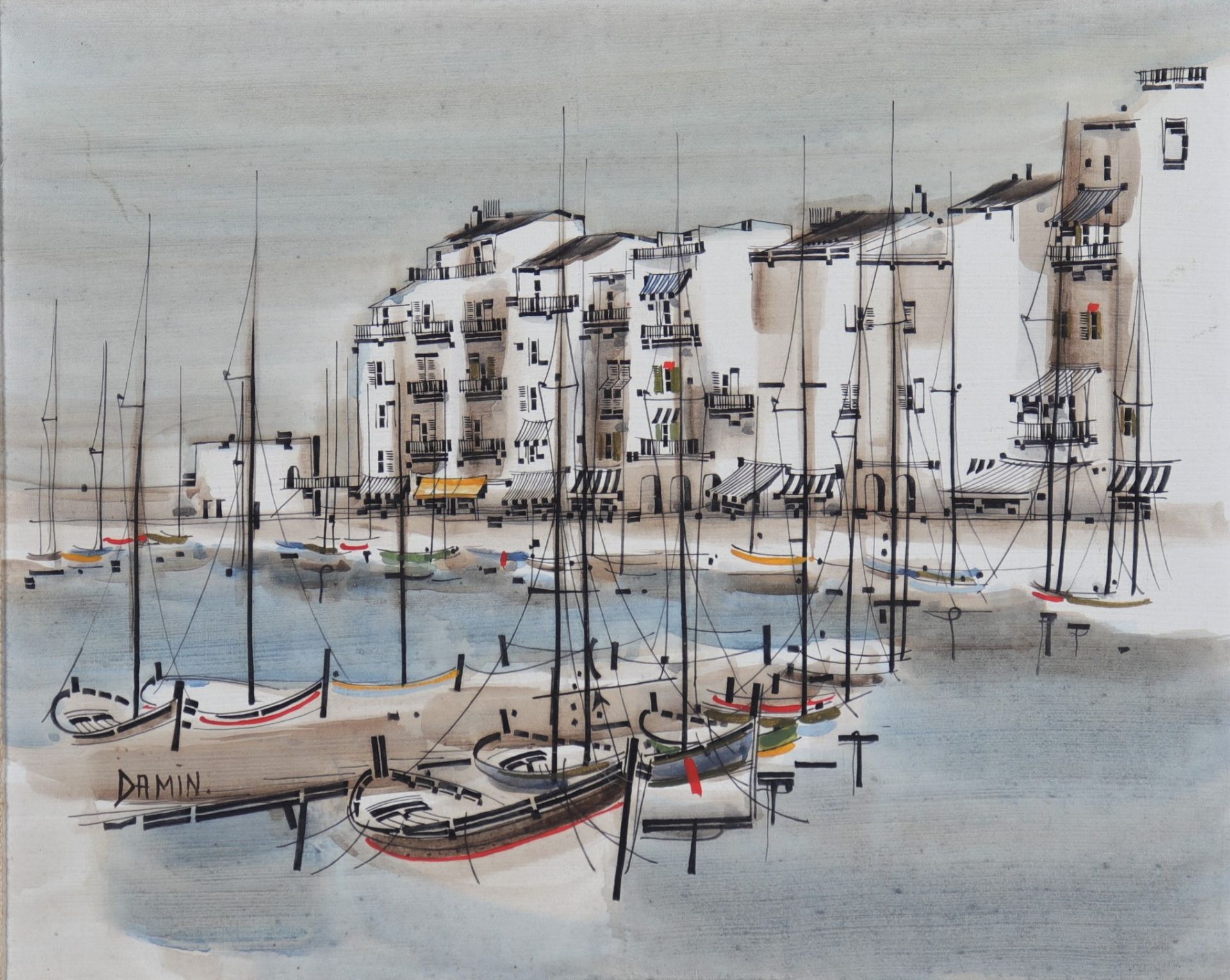 Georges DAMIN (1942) Mixed technique "Port de St Tropez"