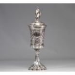 Hanap "cup" in solid silver, lid surmounted by Saint Peter