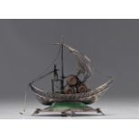 Sculpture in silver filigree and enamel "the boat" and hallmarked
