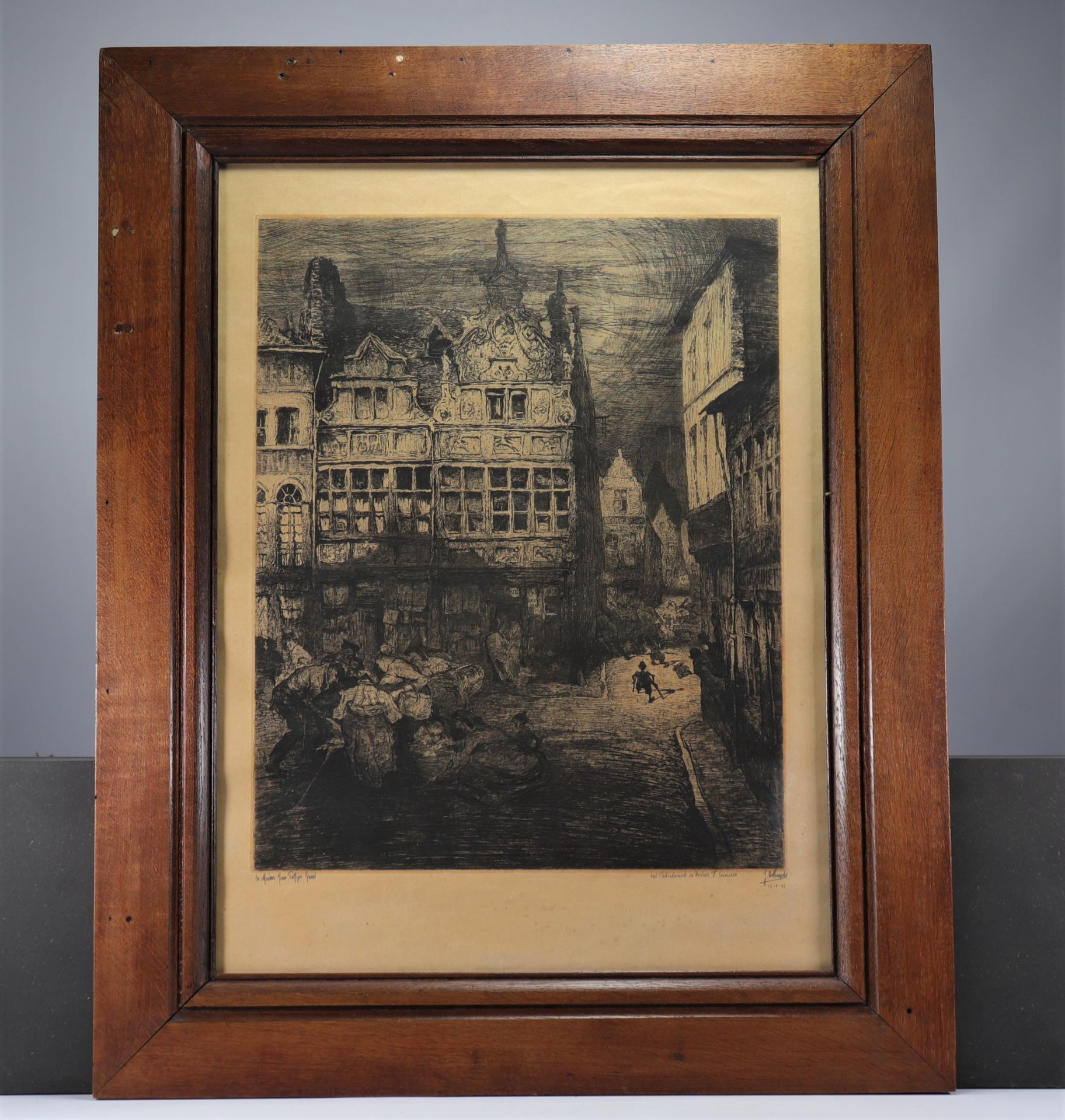 Jules DE BRUYCKER (1870-1945) Etching "The Jean Palfijn House. Ghent (1912)" - Bild 2 aus 2