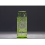 Val Saint Lambert acid-etched green lined vase decorated with lakescapes